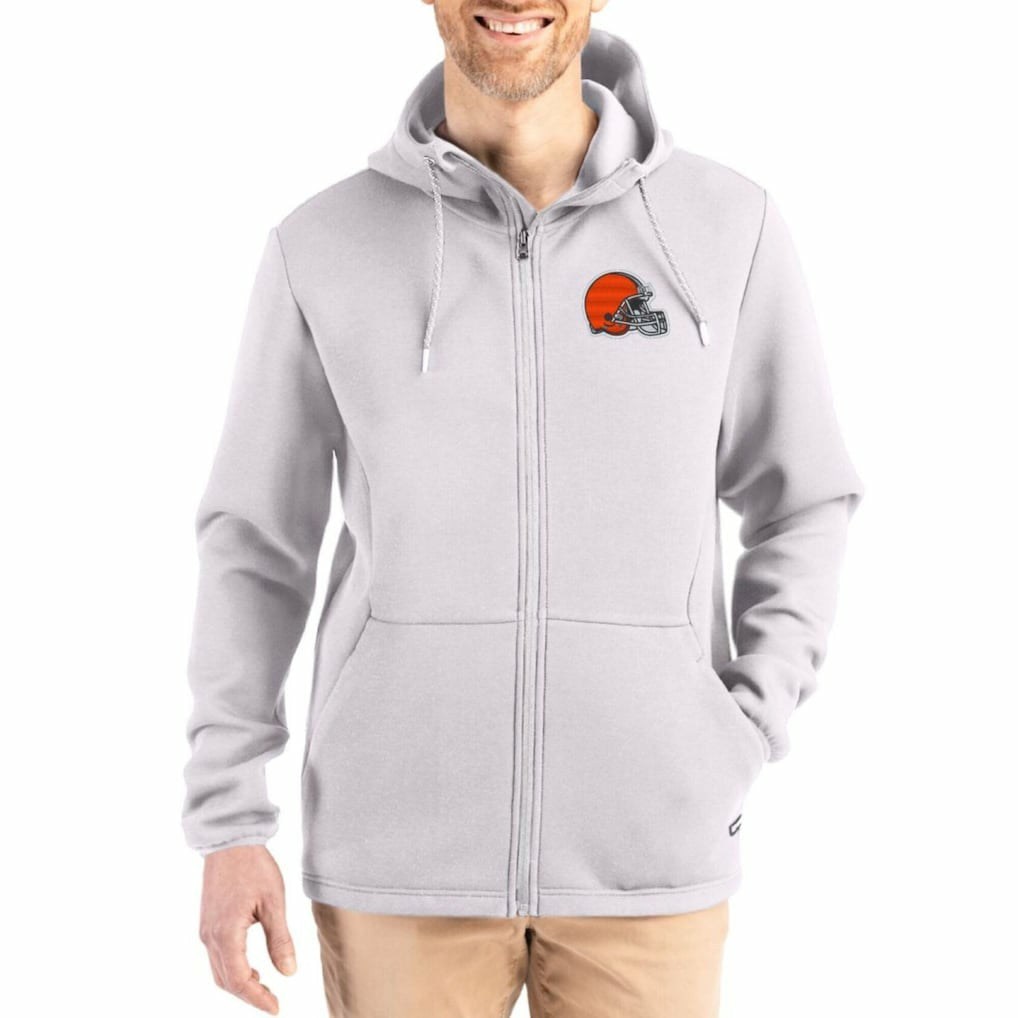 Cleveland Browns Cutter & Buck Roam Epic Comfort Recycled Full-Zip Hoodie Jacket - Gray - NFL