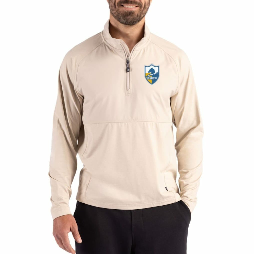 Los Angeles Chargers Cutter & Buck Adapt Eco Knit Hybrid Recycled Quarter-Zip Jacket - Light Brown - NFL