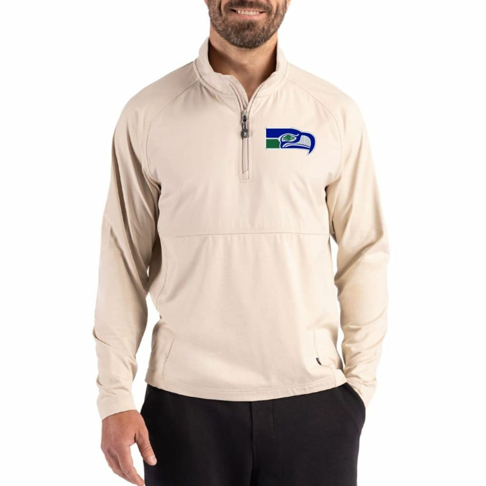 Seattle Seahawks Cutter & Buck Adapt Eco Knit Hybrid Recycled Quarter-Zip Jacket - Light Brown - NFL