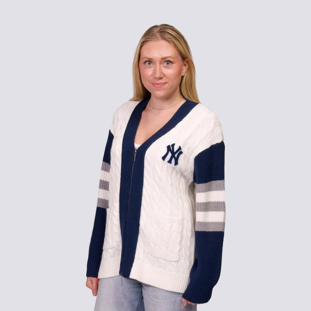 New York Yankees Lusso Women's Shyla Knit V-Neck Full-Zip Sweater Outlet