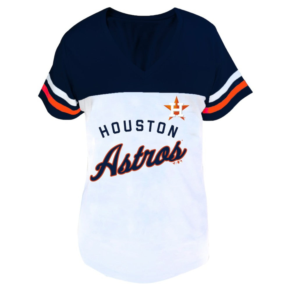 Houston Astros Profile Women's Plus Size Two-Stripe V-Neck T-Shirt Online