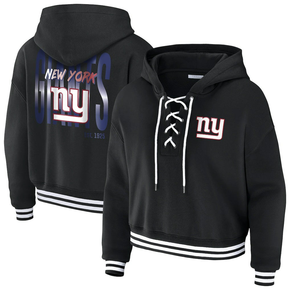 New York Giants WEAR by Erin Andrews Women's Lace-Up Fleece Hoodie - Black - NFL