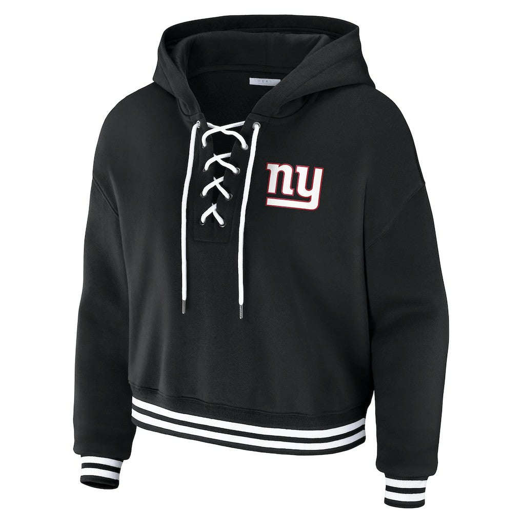 New York Giants WEAR by Erin Andrews Women's Lace-Up Fleece Hoodie - Black - NFL
