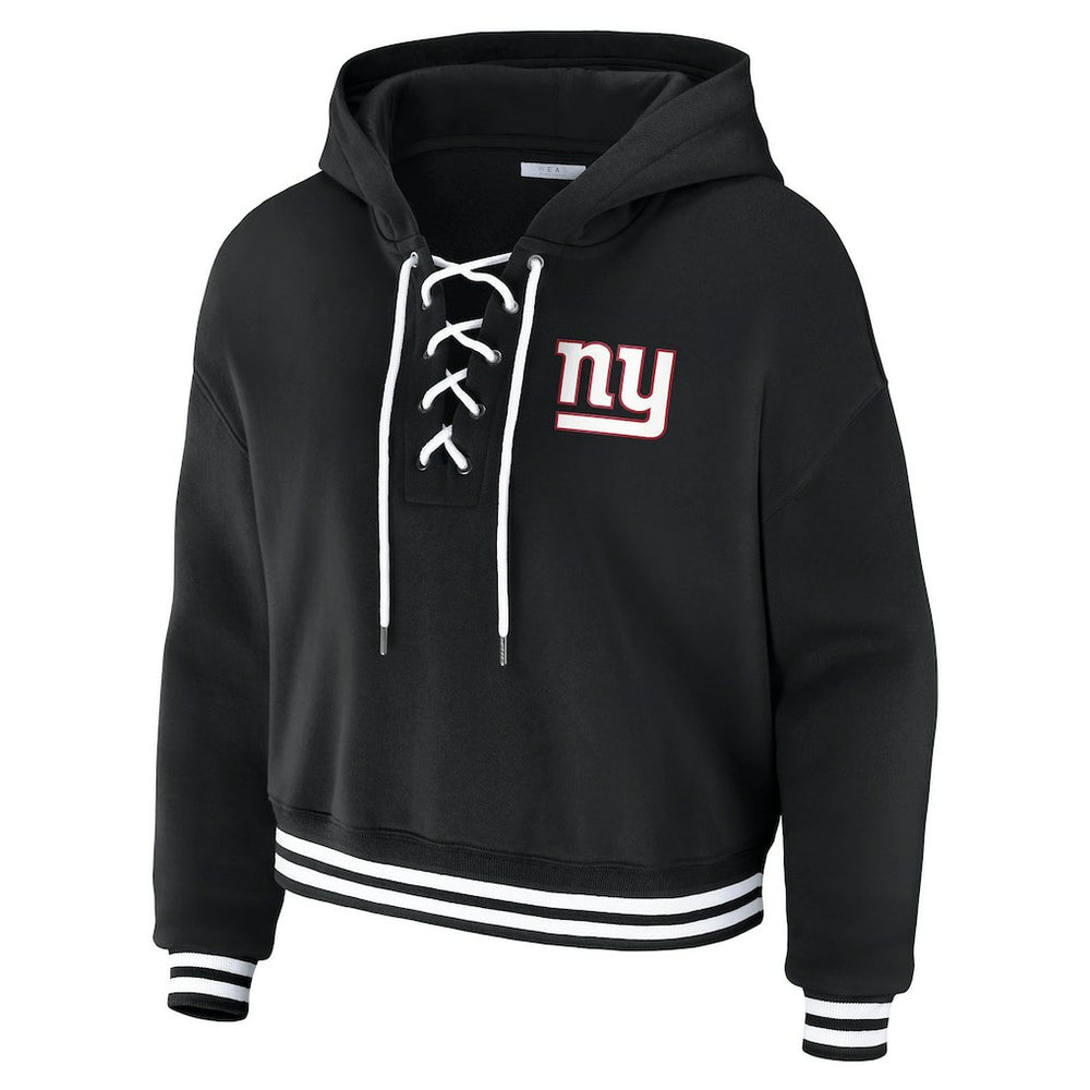 New York Giants WEAR by Erin Andrews Women's Lace-Up Fleece Hoodie - Black - NFL