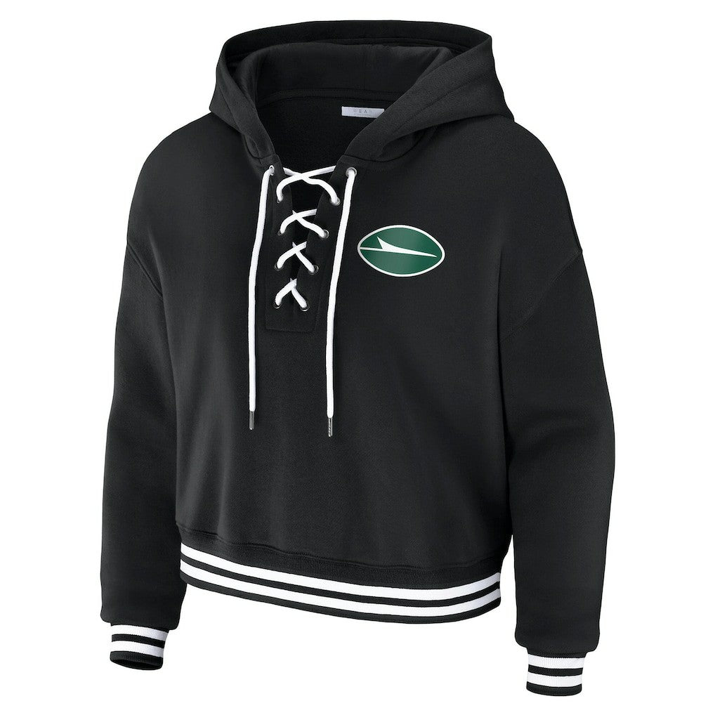 New York Jets WEAR by Erin Andrews Women's Lace-Up Fleece Hoodie - Black - NFL