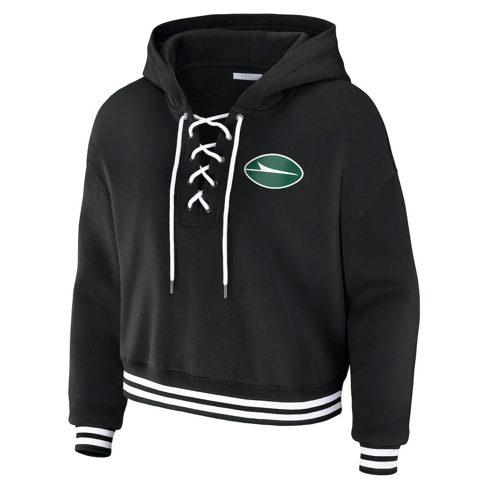 New York Jets WEAR by Erin Andrews Women's Lace-Up Fleece Hoodie - Black - NFL