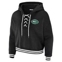 New York Jets WEAR by Erin Andrews Women's Lace-Up Fleece Hoodie - Black - NFL