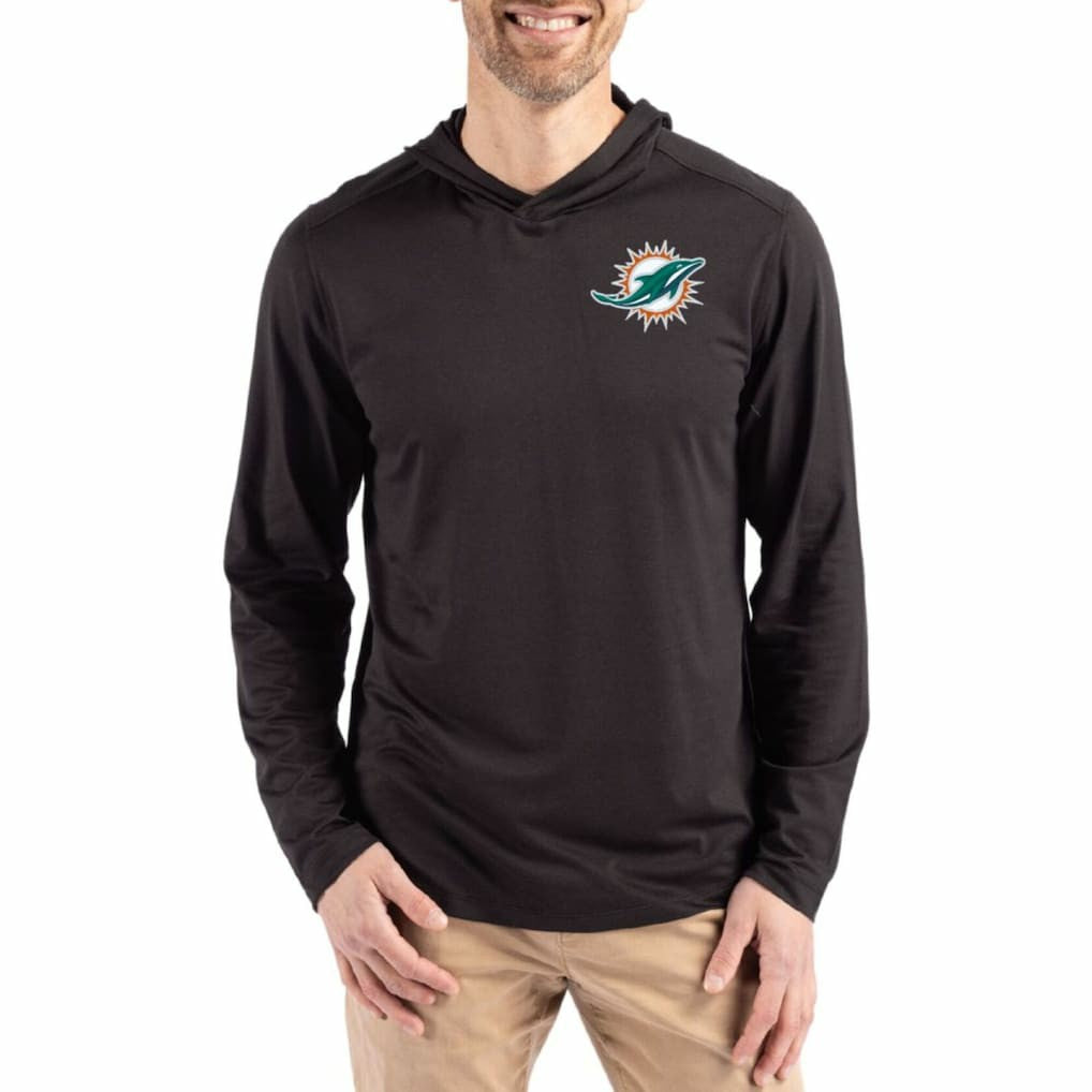 Miami Dolphins Cutter & Buck Coastline Epic Comfort Eco Recycled Long Sleeve Hoodie T-Shirt - Black - NFL