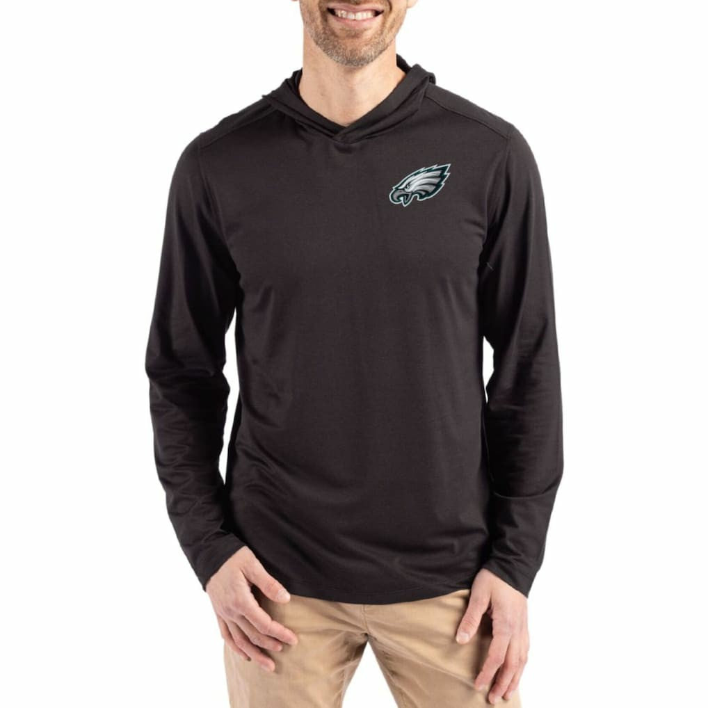 Philadelphia Eagles Cutter & Buck Coastline Epic Comfort Eco Recycled Long Sleeve Hoodie T-Shirt - Black - NFL