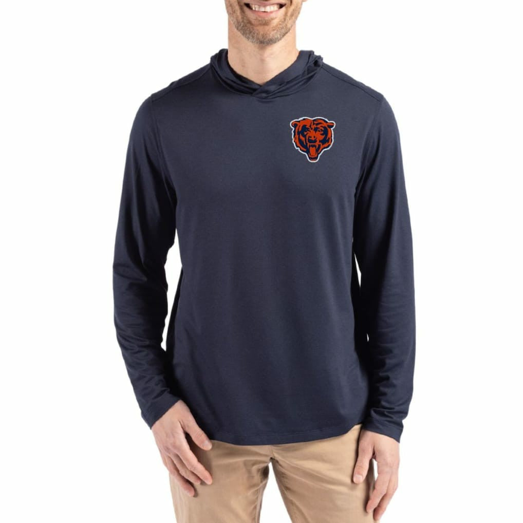 Chicago Bears Cutter & Buck Coastline Epic Comfort Eco Recycled Long Sleeve Hoodie T-Shirt - Navy - NFL