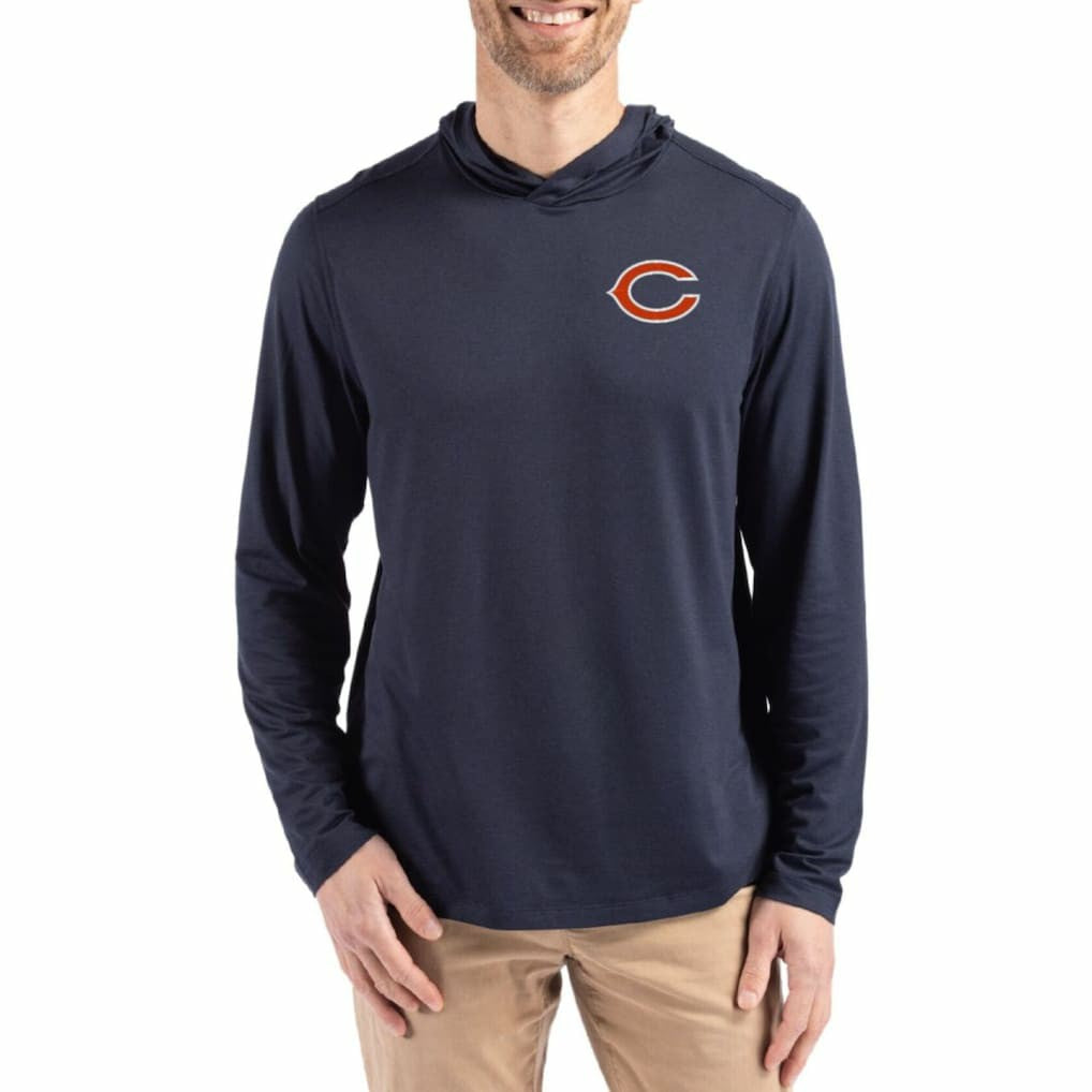 Chicago Bears Cutter & Buck Coastline Epic Comfort Eco Recycled Long Sleeve Hoodie T-Shirt - Navy - NFL
