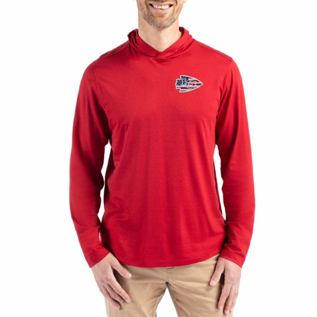 Kansas City Chiefs Cutter & Buck Americana Coastline Epic Comfort Eco Recycled Long Sleeve Hoodie T-Shirt - Red - NFL