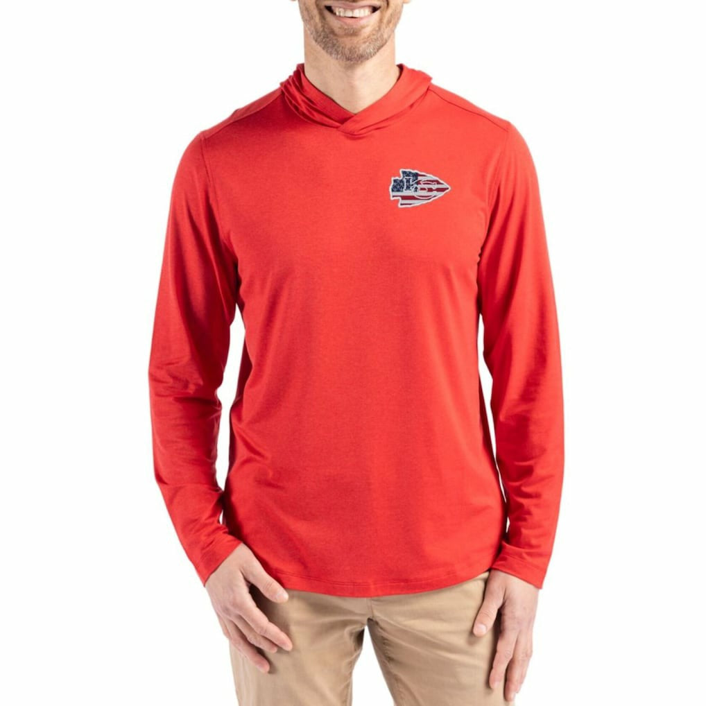 Kansas City Chiefs Cutter & Buck Americana Coastline Epic Comfort Eco Recycled Long Sleeve Hoodie T-Shirt - Red - NFL