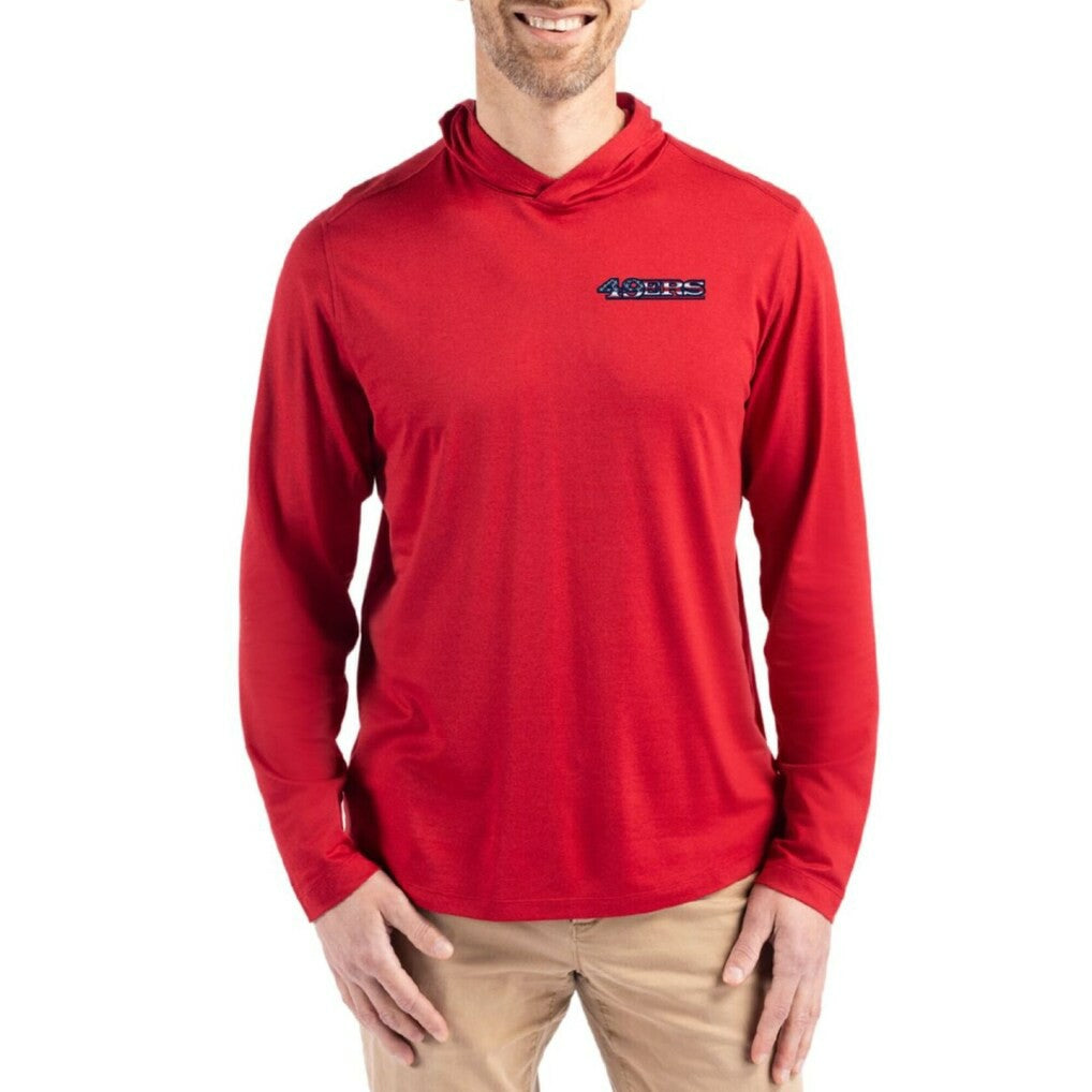 San Francisco 49ers Cutter & Buck Americana Coastline Epic Comfort Eco Recycled Long Sleeve Hoodie T-Shirt - Red - NFL
