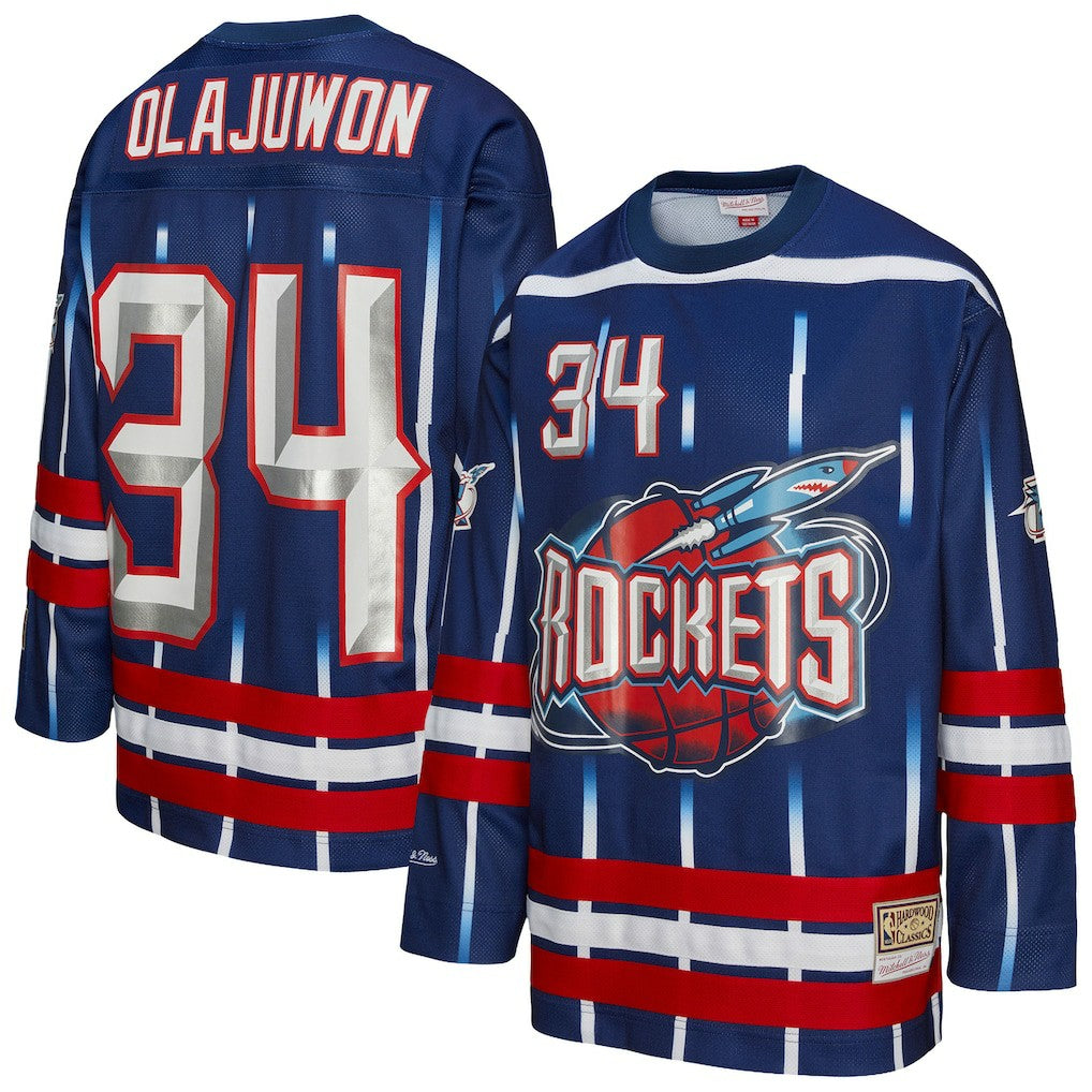 Mitchell & Ness Hakeem Olajuwon Houston Rockets Unisex Maxxed Out Fashion Hockey Jersey Navy