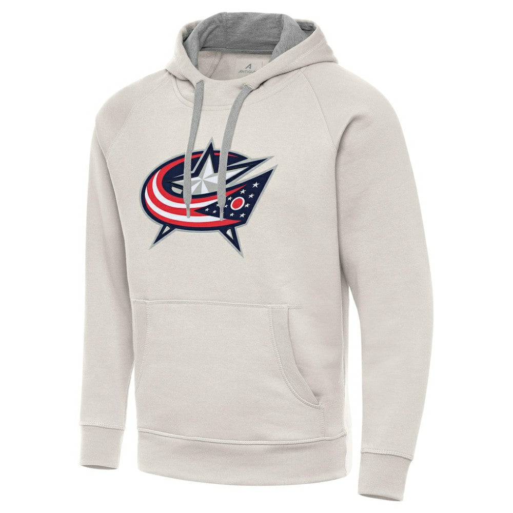 Columbus Blue Jackets Antigua Big Logo Victory Pullover Hoodie - Cream | NHL discount