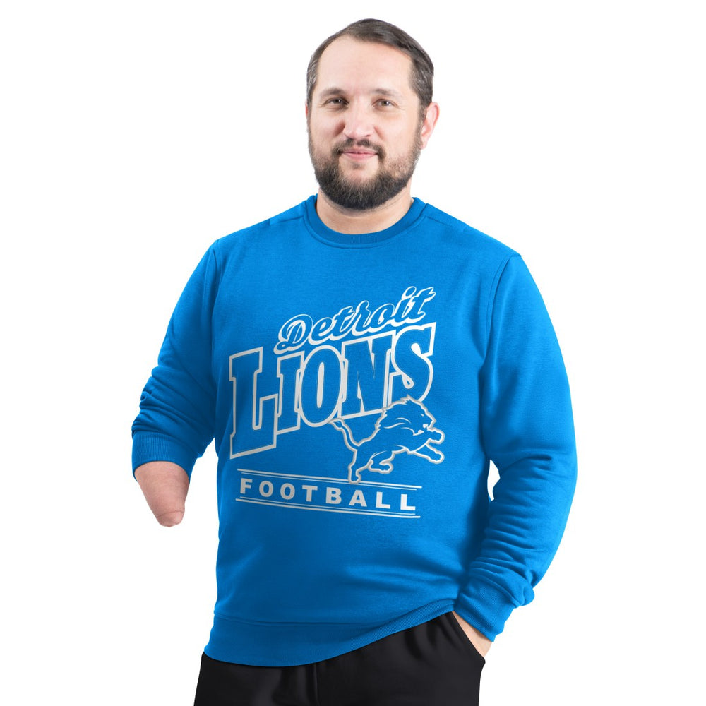 Detroit Lions G-III Sports by Carl Banks Adaptive Headliner Team Name Graphic Fleece Pullover Sweatshirt - Blue - NFL