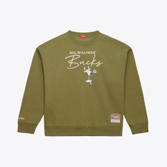 Mitchell & Ness Milwaukee Bucks Women's Lightweight Script Sweatshirt Olive