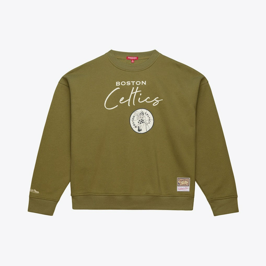 Mitchell & Ness Boston Celtics Women's Lightweight Script Sweatshirt Olive