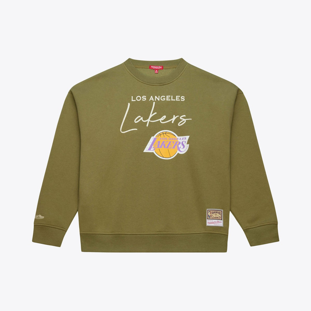 Mitchell & Ness Los Angeles Lakers Women's Lightweight Script Sweatshirt Olive