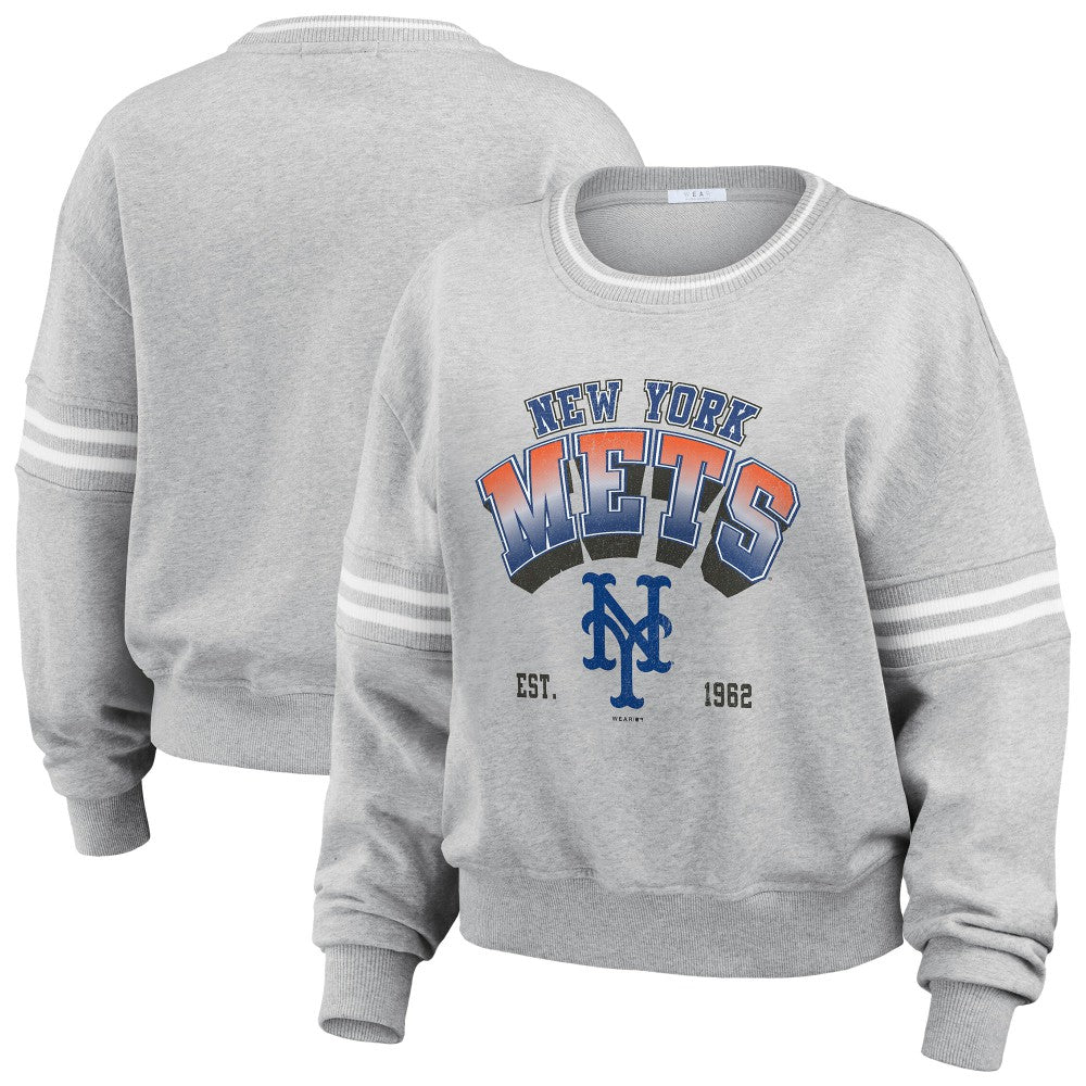 New York Mets WEAR by Erin Andrews Women's Sleeve Stripe Fleece Sweatshirt Online
