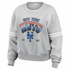 New York Mets WEAR by Erin Andrews Women's Sleeve Stripe Fleece Sweatshirt Online