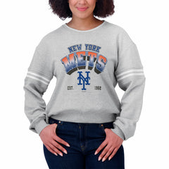 New York Mets WEAR by Erin Andrews Women's Sleeve Stripe Fleece Sweatshirt Online