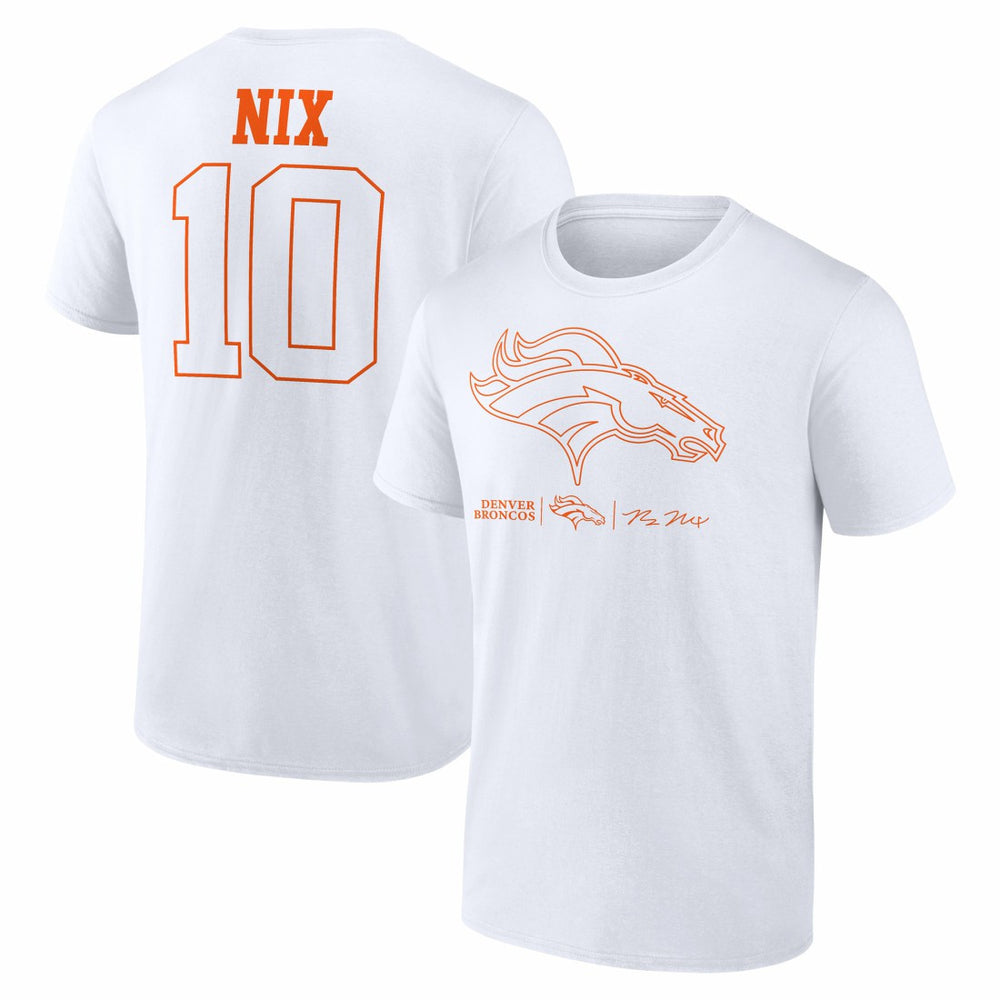 Bo Nix Denver Broncos Outline Player T-Shirt - White - NFL