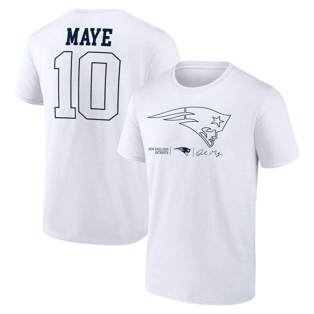 Drake Maye New England Patriots Outline Player T-Shirt - White - NFL