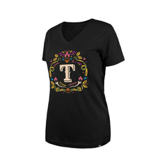 Texas Rangers New Era Women's Día de los Muertos V-Neck T-Shirt Discount