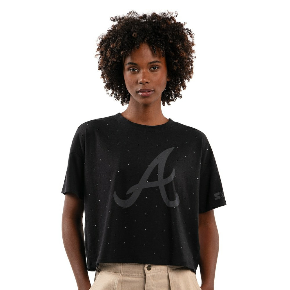 Atlanta Braves Starter Women's Rhinestone Sprinkle Boxy Cropped T-Shirt Discount