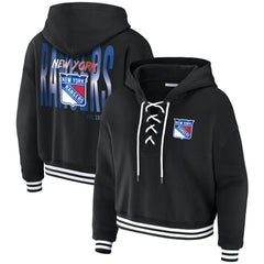 New York Rangers WEAR by Erin Andrews Women's Cropped Lace-Up Hoodie - Black | NHL discount