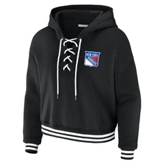 New York Rangers WEAR by Erin Andrews Women's Cropped Lace-Up Hoodie - Black | NHL discount