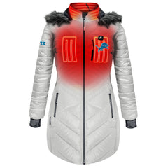 Detroit Lions ActionHeat Women's 5V Battery Heated Long Puffer Full-Zip Hoodie Jacket - White - NFL