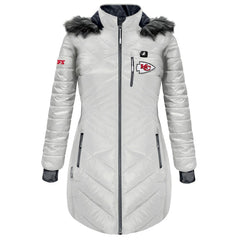 Kansas City Chiefs ActionHeat Women's 5V Battery Heated Long Puffer Full-Zip Hoodie Jacket - White - NFL