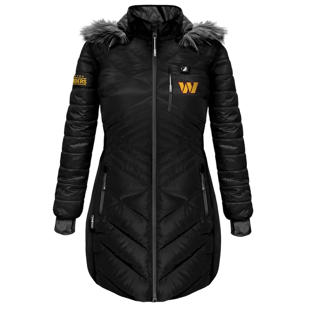 Washington Commanders ActionHeat Women's 5V Battery Heated Long Puffer Full-Zip Hoodie Jacket - Black - NFL