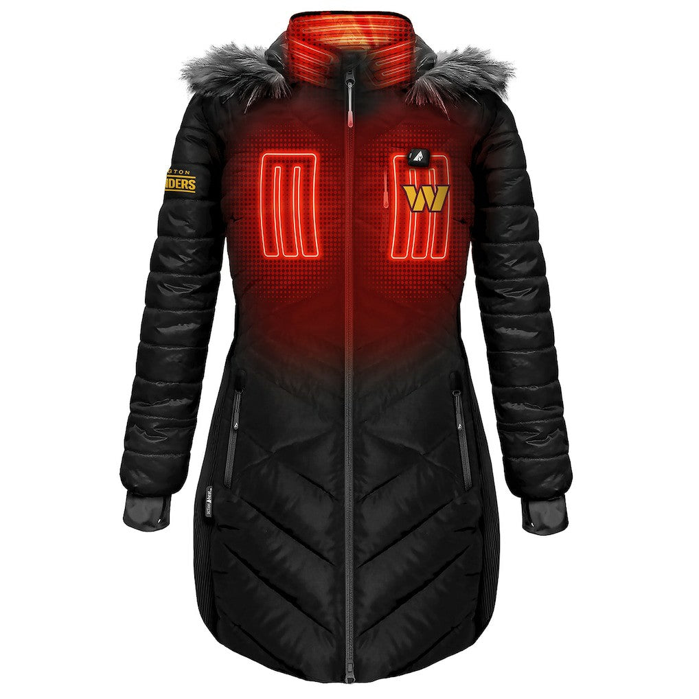 Washington Commanders ActionHeat Women's 5V Battery Heated Long Puffer Full-Zip Hoodie Jacket - Black - NFL