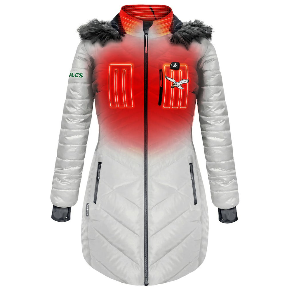 Philadelphia Eagles ActionHeat Women's 5V Battery Heated Long Puffer Full-Zip Hoodie Jacket - White - NFL