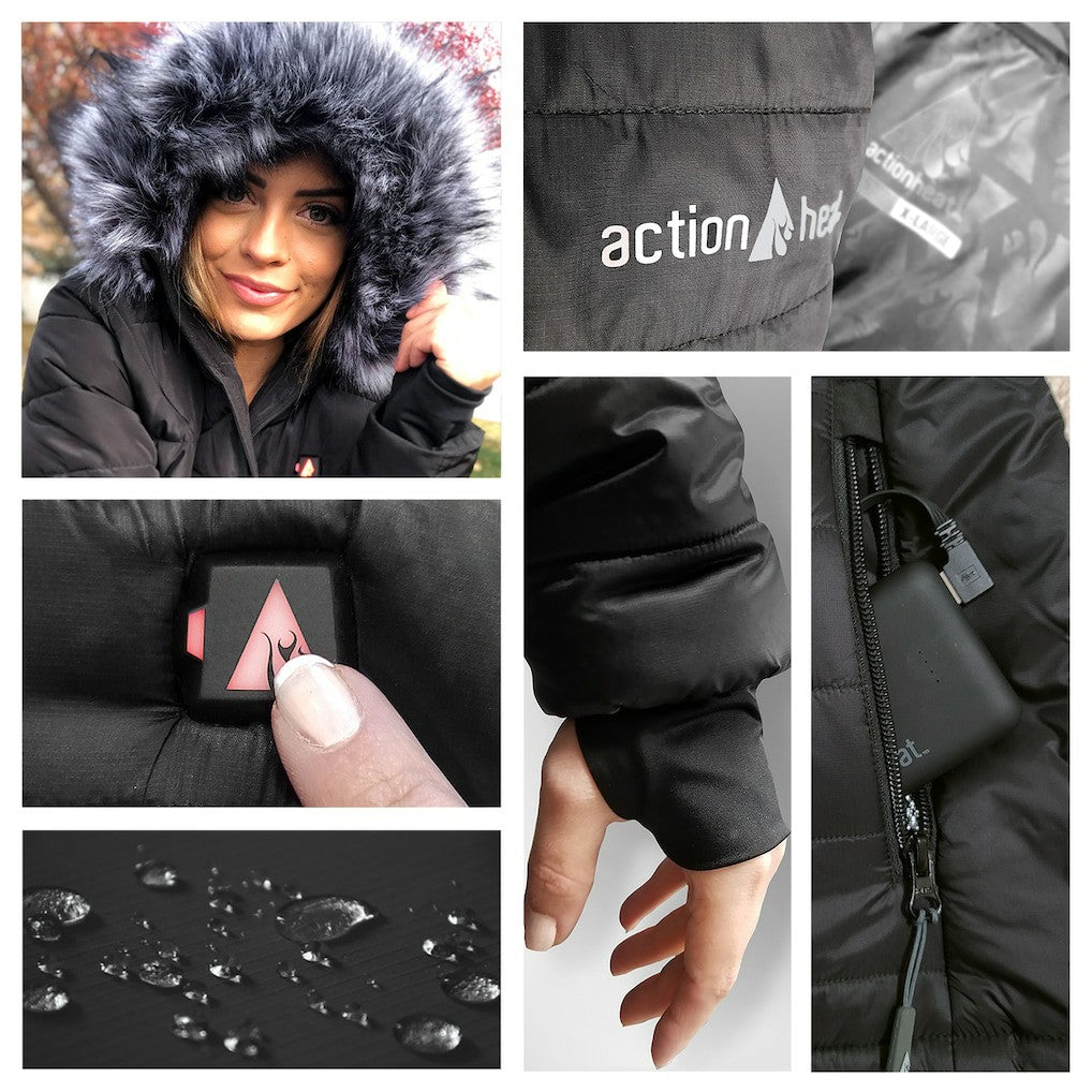 Cleveland Browns ActionHeat Women's 5V Battery Heated Long Puffer Full-Zip Hoodie Jacket - Black - NFL