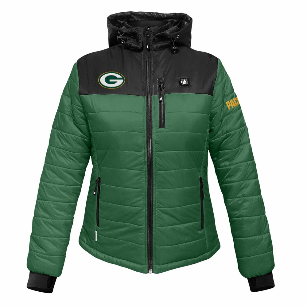 Green Bay Packers ActionHeat Women's 5V Battery Heated Insulated Puffer Full-Zip Jacket - Green/Black - NFL