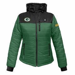 Green Bay Packers ActionHeat Women's 5V Battery Heated Insulated Puffer Full-Zip Jacket - Green/Black - NFL