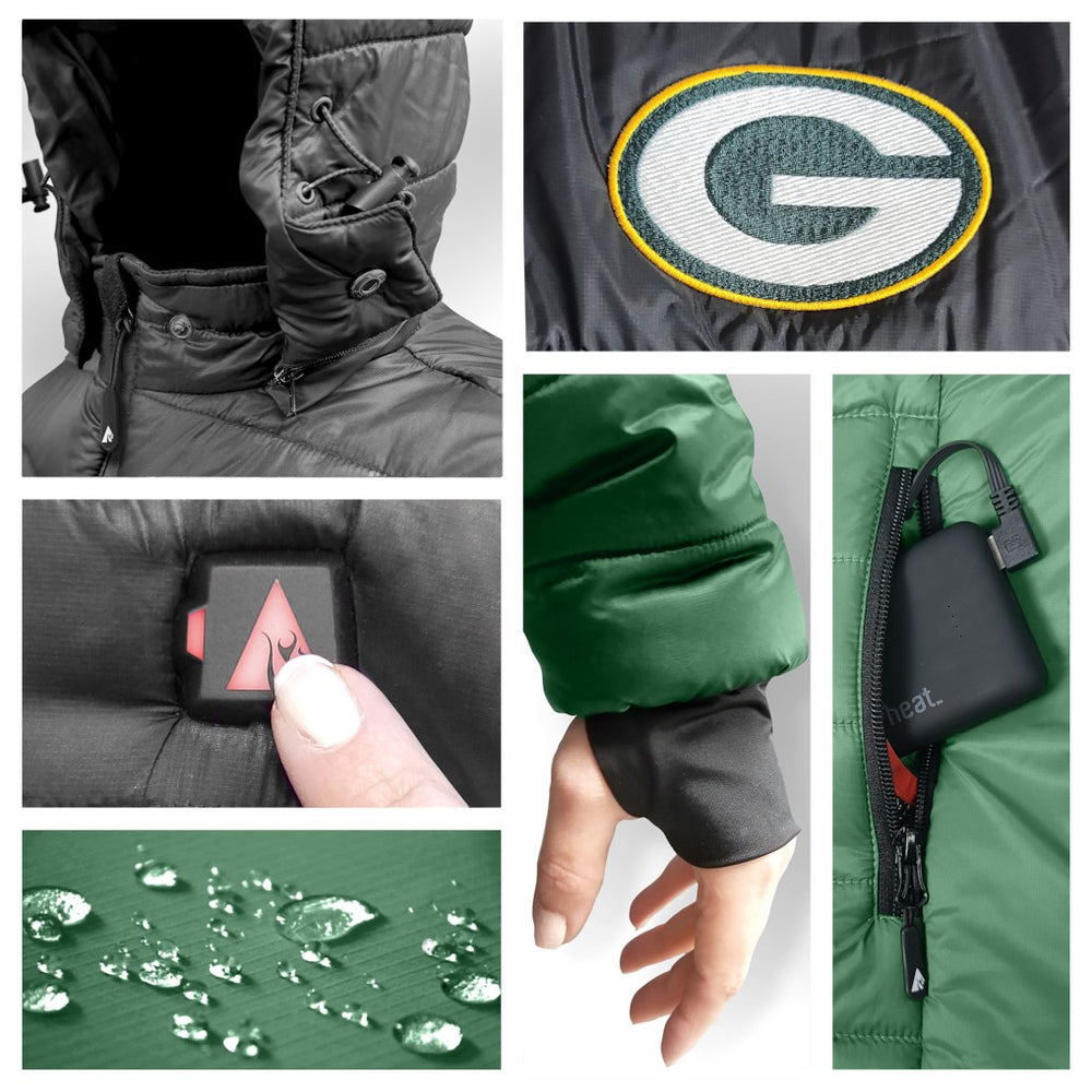 Green Bay Packers ActionHeat Women's 5V Battery Heated Insulated Puffer Full-Zip Jacket - Green/Black - NFL
