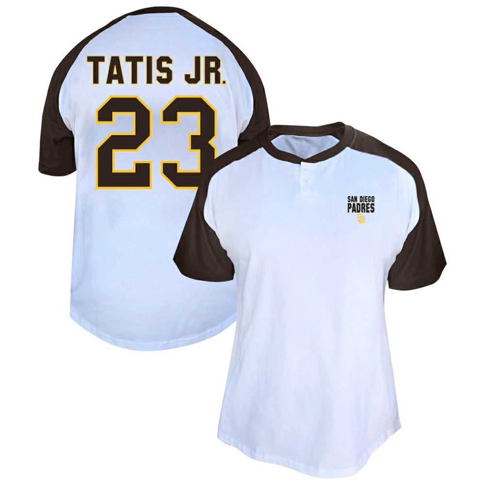 Fernando Tatis Jr. San Diego Padres Profile Women's Plus Size Name & Number Raglan Henley T-Shirt Sale