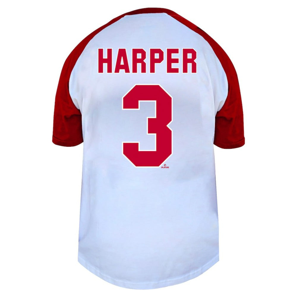 Bryce Harper Philadelphia Phillies Profile Women's Plus Size Name & Number Raglan Henley T-Shirt Discount