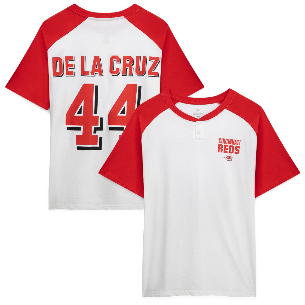 Elly De La Cruz Cincinnati Reds Profile Women's Plus Size Name & Number Raglan Henley T-Shirt for sale