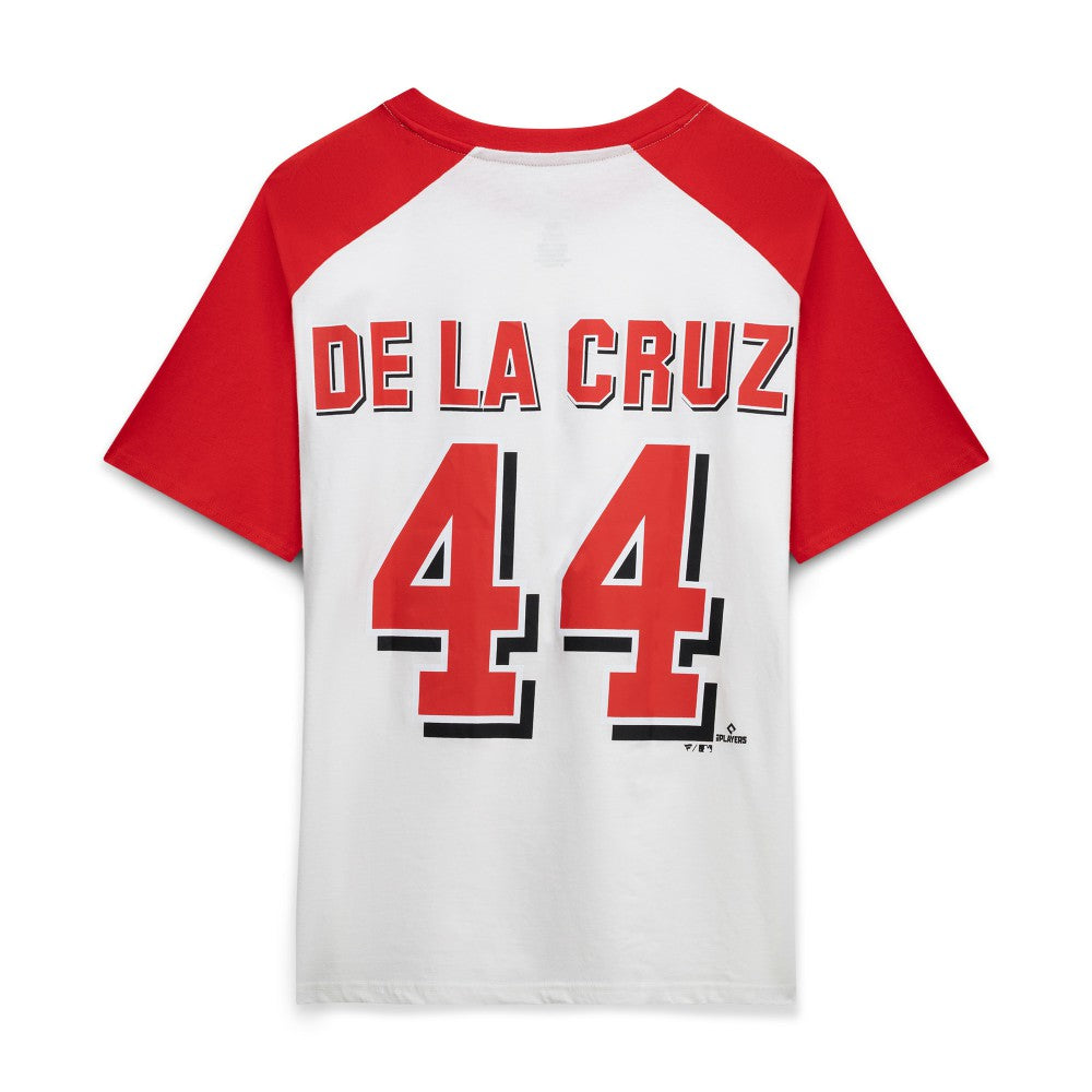 Elly De La Cruz Cincinnati Reds Profile Women's Plus Size Name & Number Raglan Henley T-Shirt for sale