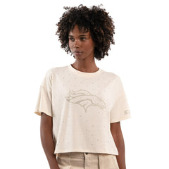 Denver Broncos Starter Women's Rhinestone Sprinkle Boxy Cropped T-Shirt - Cream - NFL