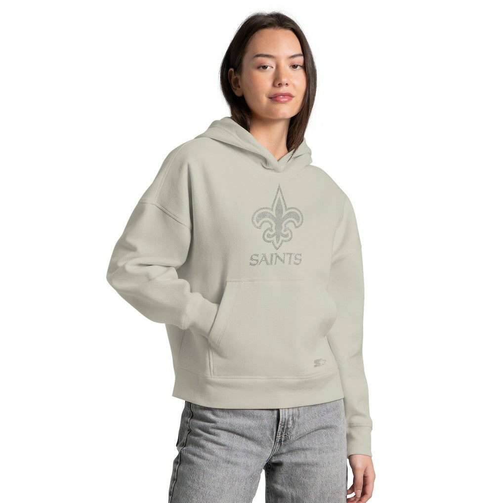 New Orleans Saints Starter Women's Rhinestone Relaxed Hoodie - Khaki - NFL