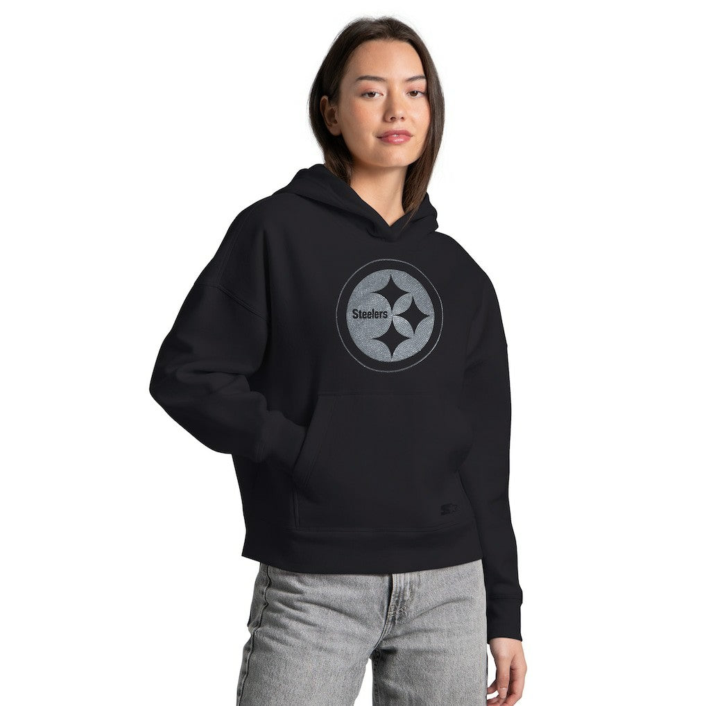 Pittsburgh Steelers Starter Women's Rhinestone Relaxed Hoodie - Black - NFL