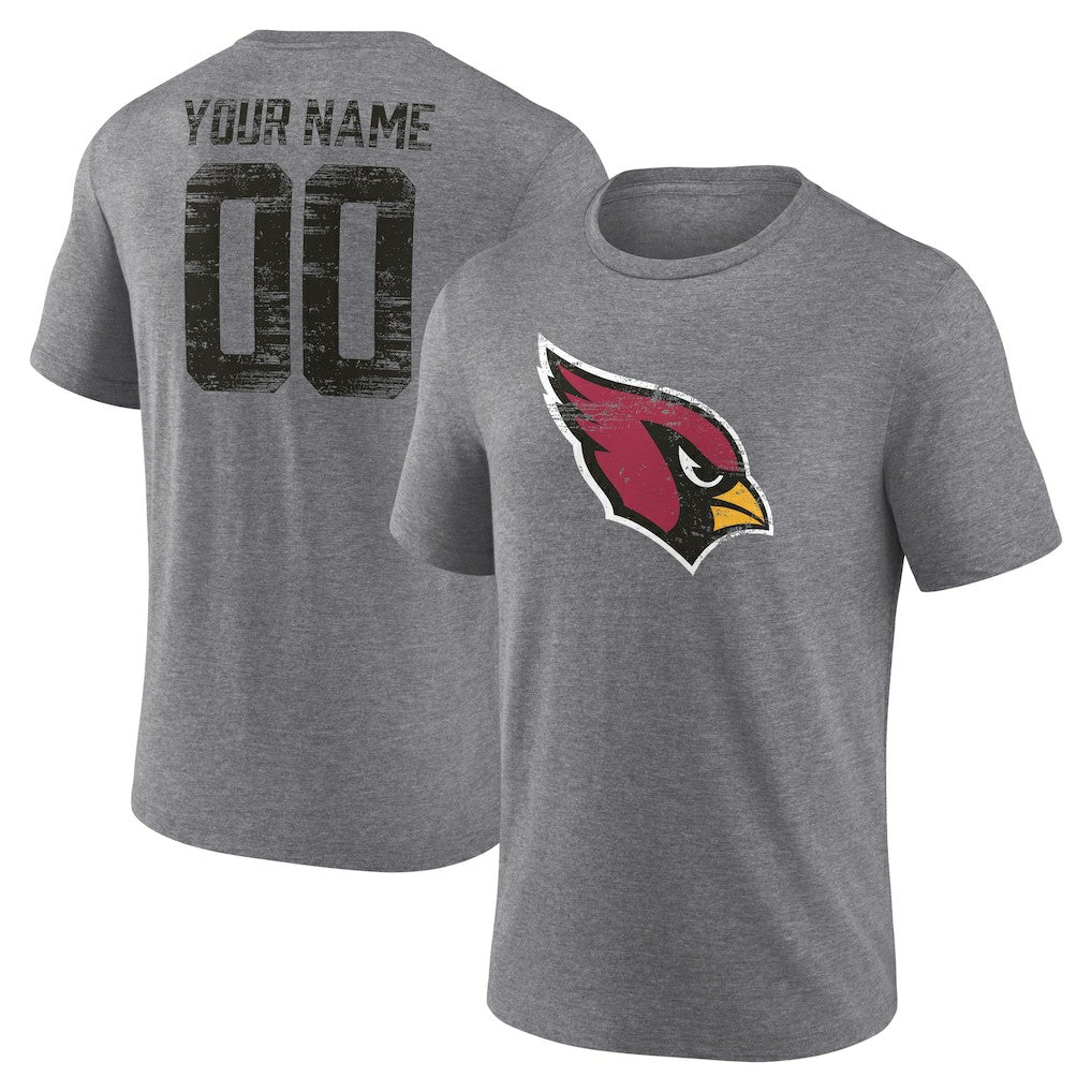 Arizona Cardinals Heritage Custom Name & Number Tri-Blend T-Shirt - Gray - NFL